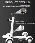 Electric Golf Cart With Built In Seat And Umbrella Holder Foldable Scooter Push Cart Featuring 2000W Dual Motor For No Stress Rolling Long Battery Power And Easy Peasy Course Setup Black, showing folding handle and NFC activation.