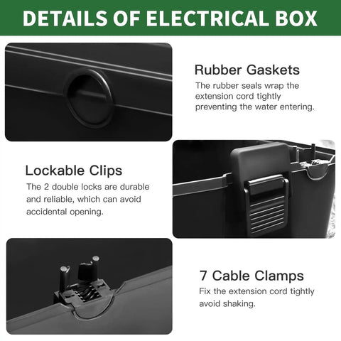 Heavy Duty Outdoor Electrical Box Waterproof IP54 Weatherproof Cord Cover With Seven Cable Seal Entries, detailed features view