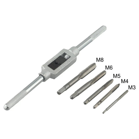 Bearing Steel Tap Wrench Kit With Reversible Ratchet Handle For Creating M3 Internal Threads In Aluminum Or Iron Plates on white background