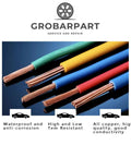 Colorful copper automotive wires showing durability and conductivity with labels indicating waterproof and temperature resistance.
