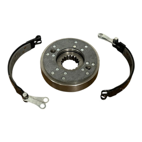 Brake assembly for Case IH tractors: metal drum with splined hub and two curved shoe assemblies