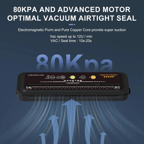 Display of 80kPa Powerful and Compact Vacuum Sealer Machine With One Touch Auto Seal, Fast 10 to 20 Seconds Vacuum
