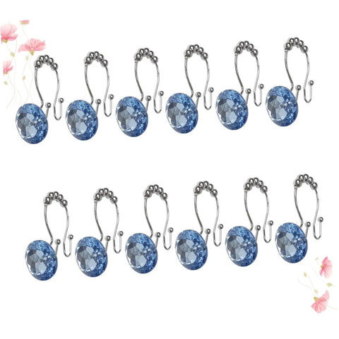 Blue Shower Curtain Hooks 12 Pack Double Ring Glide Rings For Curtains And Liners, showing decorative blue design