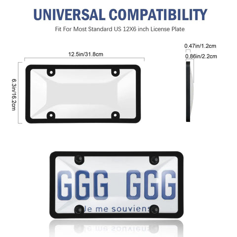 Two Pack Matte Clear License Plate Covers And Frames Set With Screws Caps For Front And Rear Cars, ABS Plastic Detail View