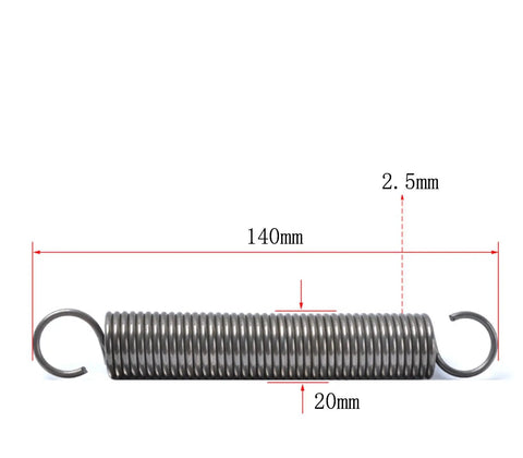 Tough As Nails Extension Springs With Dual Hooks 19 Mm O D And Heavy Duty 500 Mm Reach Genuine Stainless Steel Setup, 140mm long, 20mm wide.