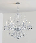 Nine Light Modern Crystal Glass Chandelier Pendant Ceiling Light Fixture With Glass Droplets, 28 Inch Wide 28 Inch High, Easy Install
