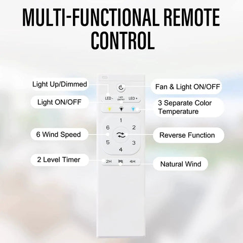 Multi-functional remote control for Super Quiet 52 Inch Ceiling Fan With Lights And Remote, Low Profile Flush Mount Modern Wood Fan