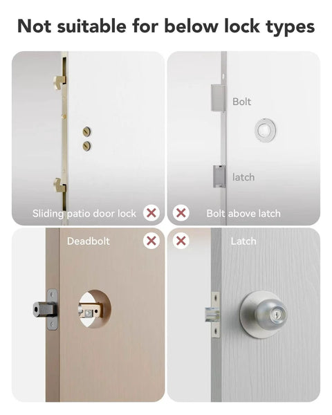 Image showing lock types not suitable for Smart Fingerprint Door Lock With Keypad For Front Door, including sliding patio and deadbolt locks.