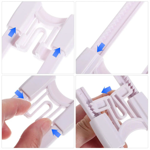 U Shaped Adjustable Cabinet Locks 15 Pack With Tool Free Installation, ABS plastic close-up showing adjustment mechanism.