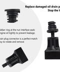 Six Piece Engine Oil Drain Plug Kit With Removal Tool Replacement OEM 06L103801 for VW and Audi showing nylon plug and rubber O-ring.