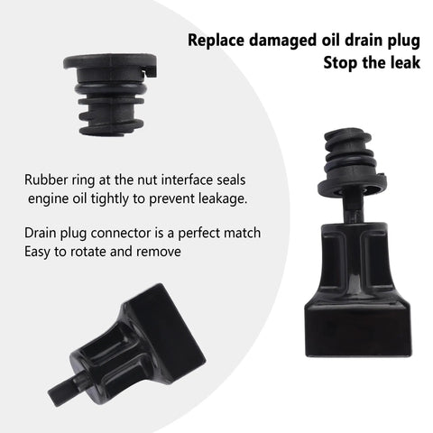 Six Piece Engine Oil Drain Plug Kit With Removal Tool Replacement OEM 06L103801 for VW and Audi showing nylon plug and rubber O-ring.