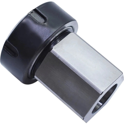 Durable Hex Collet Block Chuck Holder For Precision Machining showing black-coated hex design and metal construction.