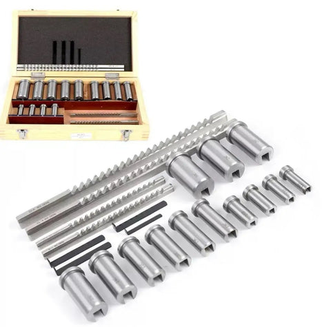 Pro Grade Keyway Broach Set For Lathe 22 Pc HSS Broaching Kit With Collared Bushings And Shims open box view
