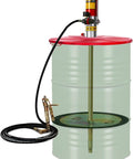 Heavy Duty Air Powered Grease Pump For 55 Gallon Drum With 50 To 1 High Pressure, showing grease gun and hose details