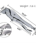 Diagram of Beefy 11 Inch Locking Pliers Spring Loaded Action Anti Rust One Handed Operation Heavy Duty Vise Grips with measurements
