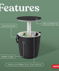 Go Bar 4.2 Gallon Portable Beer And Wine Cooler With Hidden Ice Storage, shown with pop-up cocktail table and handle features