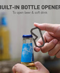 Badass Titanium Keychain Carabiner Multitool With Bottle Opener being used on a glass bottle cap, showcasing its utility and design.