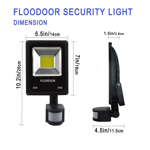 Dimensions of Ultra Bright Outdoor LED Motion Sensor Flood Light 12-24V AC/DC Waterproof Security Lamp 6000K Daylight White 150W