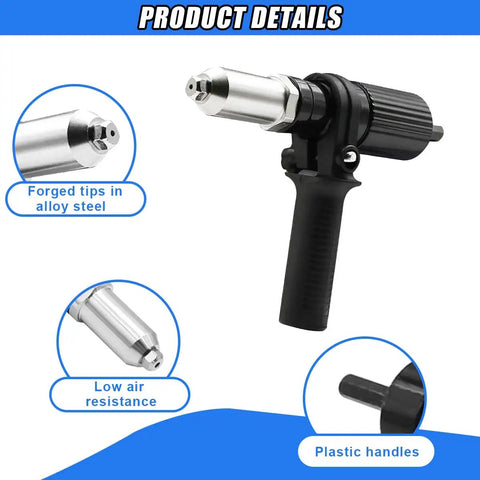 Rivet Drill Adapter Kit For Cordless Drills With Four Rivet Heads 2.4mm 3.2mm 4.0mm 4.8mm Aluminum Alloy Attachment, Easy Quick Change view