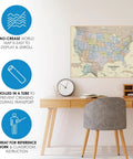 Boardroom Series USA Wall Map Dope Antique Style Laminated Poster in home office setting, 48x38 inches, on wall above desk