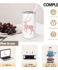 Game Changer 16 Pack Skinny Sublimation Tumblers With Lids And Straws 12 Oz Double Wall Stainless Steel Cups with deer print design.