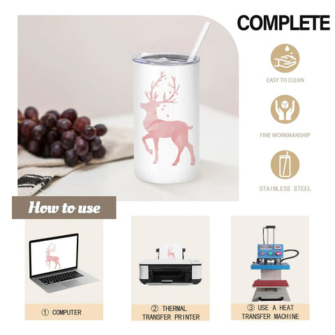Game Changer 16 Pack Skinny Sublimation Tumblers With Lids And Straws 12 Oz Double Wall Stainless Steel Cups with deer print design.