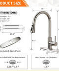 Dimensions and components of Brushed Nickel Kitchen Faucet With Pull Down Sprayer And 18 Inch Hose One Hole Deck Mount Single Lever Handle