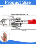 Heavy Duty 6pcs Stainless Steel Toggle Latch Clamps For Doors And Trailer Hatches Locking Hooks With Rust Proof Silver Finish, size and adjustment details.