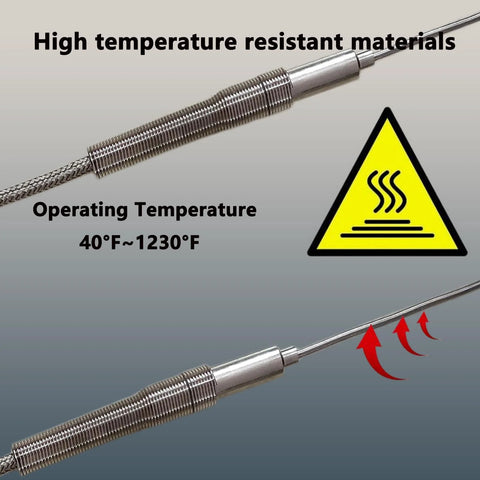 Amazon 2-pack K-type thermocouple probes, flexible stainless steel, 40–1230°F for HVAC and industrial use