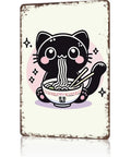 Funny Vintage Metal Sign With Kawaii Cat Eating Ramen Noodle Lover Tin Sign Poster For Home Room Garage Office Decor 8 By 12 Inch