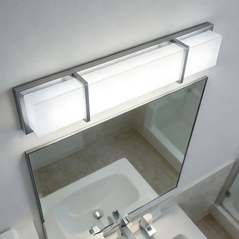 27 Inch Brushed Nickel Vanity Light Fixture, Sleek Modern Over Mirror Bright Cool White 6000K, 28W Dimmable Bathroom Lighting for WC Toilet Kitchen Cabinet and Wall Mount