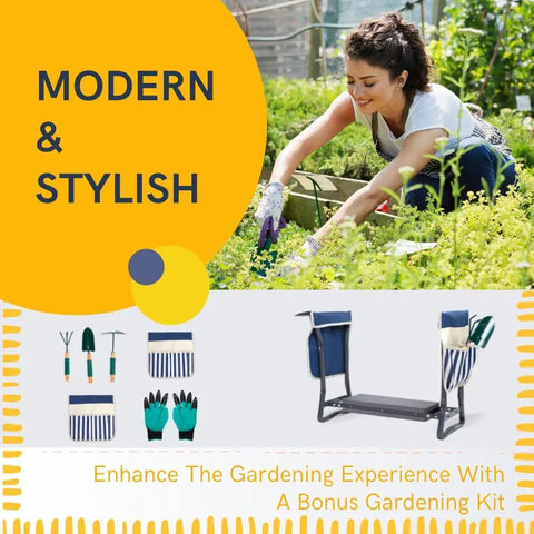 Foldable Garden Kneeler And Seat With Two Bonus Tool Pouches, Lightweight Sturdy Garden Stool With Soft EVA Foam Pad display.