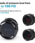 Front view of 52mm black digital oil pressure gauge (0-150 PSI) for car/truck/marine.