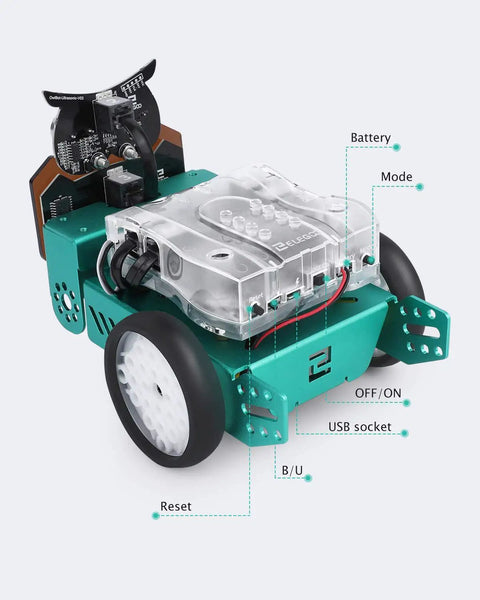 Owl Smart Robot Car Kit For Kids With Nano V4 Controller Arduino Compatible Kid Friendly Hands On Build Code And Bring It To Life With Block Coding Motors Sensors Lights And Sound Ideal For Homeschooling Coding Clubs And Weekend Projects, owl robot car with clear battery cover and labels