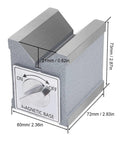 Eminchu Magnetic V Block With Switch, 30kg Force Heavy Duty Cast Iron with dimensions for precision alignment tasks.