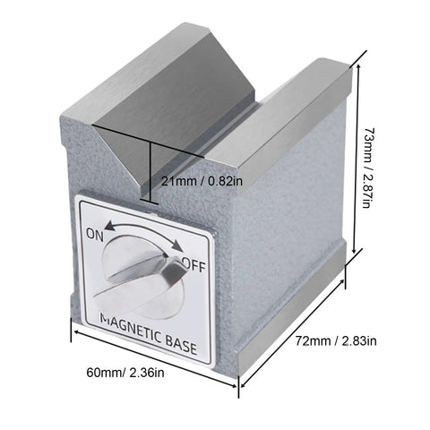 Eminchu Magnetic V Block With Switch, 30kg Force Heavy Duty Cast Iron with dimensions for precision alignment tasks.