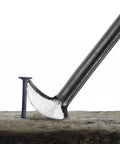 Rolling Head Pry Bar 12 Inch Heavy Duty Carbon Steel Leverage Tool for Auto Repair lifting a nail, focus on head.
