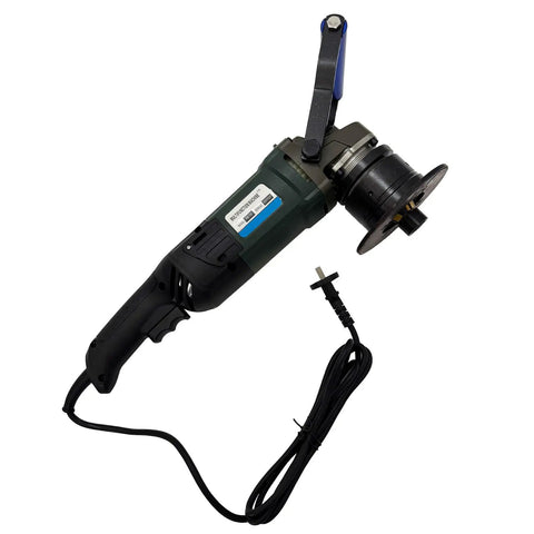 Hella Powerful 1800W Portable Curved Beveling Machine With Four Blades showing a green electric plate beveler with blade.