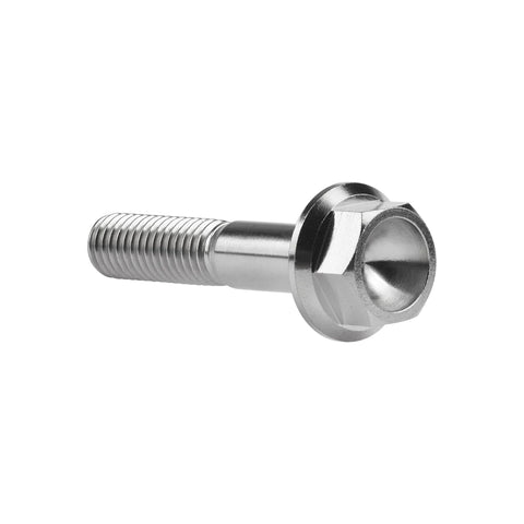 Titanium DIN6921 M8 flange bolt with hex flange head, partially threaded, silver finish; single bolt.