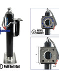 Trailer tongue jack lift with swivel bracket, 2000lb capacity; black steel post and silver base plate