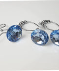 Blue Stainless Steel Shower Curtain Hooks With Rhinestones Rust Resistant Double Glide Rings 12 Piece Set close-up