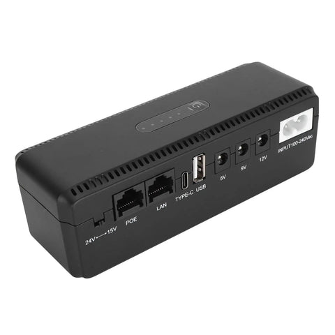 Check Out This Awesome UPS Battery Backup That Gives You Reliable 10400mAh Of Backup Power In A Pinch And Also Serves As A Go To USB Power Bank With 18W Of Multi Output Juice For Your Devices Using The US Plug showing back connections.