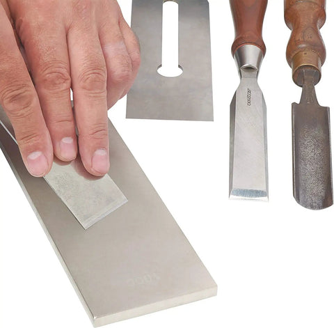 Hand using Pro Grade Diamond Whetstone Honing And Polishing Kit For Sharpening Router Bits Chisels Knives And Planer Blades