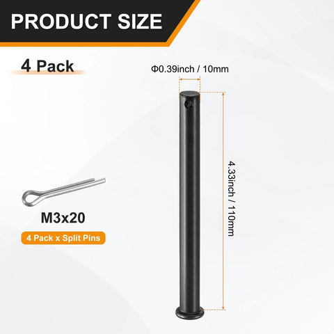 Four Pack M10x110mm Black Clevis Pins With Single Hole Heavy Duty Quick Pins For Farm Equipment Machinery Rigging And Construction Projects Easy Install And Secure Fit For Fast Reliable Connections, 4 pack size view