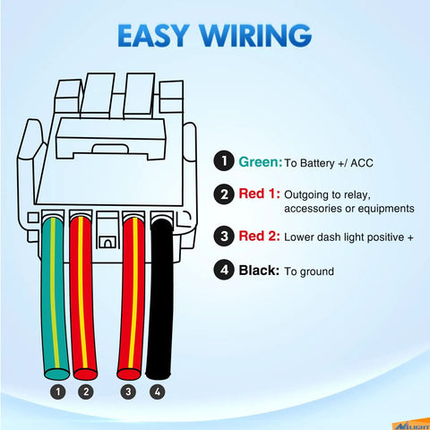 Wiring diagram for 12V Push Button LED Light Bar Switch With Wire Kit For Your Ride Dash Mount Replacement 1.28 X 0.87 Inches