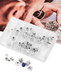 Stainless Steel Watch Crown Replacement Parts Kit With Round Head And Flat Head Crowns For Durable Precision Fit Repair Easy Install No Hassle Direct Fit Silver Finish, shown with assortment box