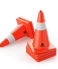 18 Inch Orange Traffic Cones 6 Pack With Handle, Reflective 360 Degree Collar stacked on white background
