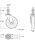 Heavy Duty Three Inch Swivel Rubber Caster Wheels Set Of Four Threaded Stem Casters dimensions and design blueprint