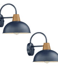 Two Pack Outdoor Wall Sconces Gooseneck Barn Lights With Hammered Metal Blue Shade Weatherproof Exterior Lamps For Porch Farmhouse Decor