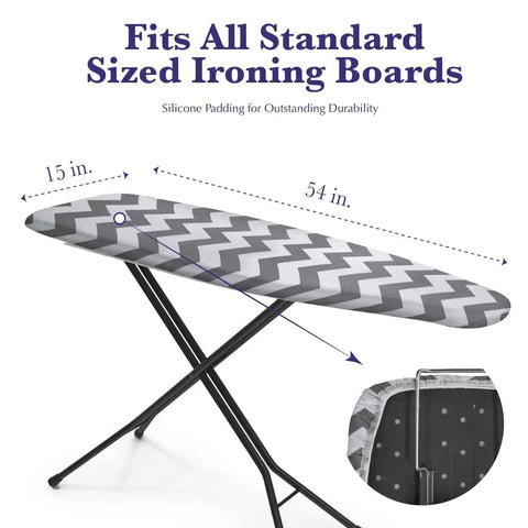 Heat Reflective Ironing Board Cover And Pad With Thick Padding, Stain Resistant And Scorch Safe, Standard Size 15x54, Chevron